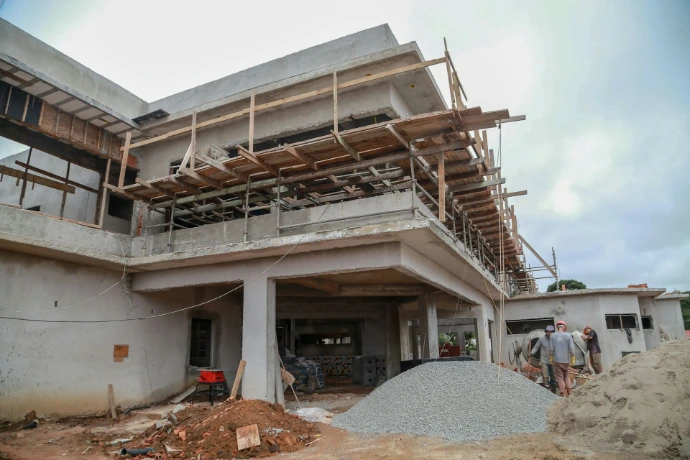 a building under construction with a lot of rubble